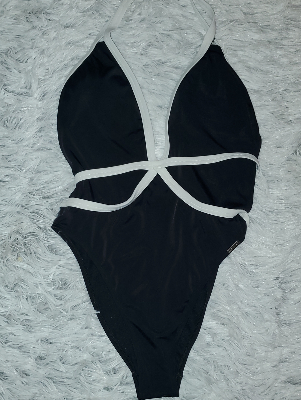 Free Society Black One-Piece Swimsuit with White Trim